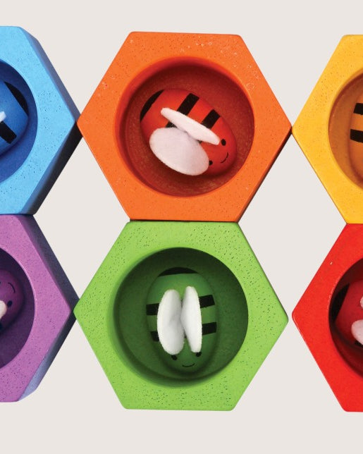 Jeu de ruche et abeilles en bois coloré